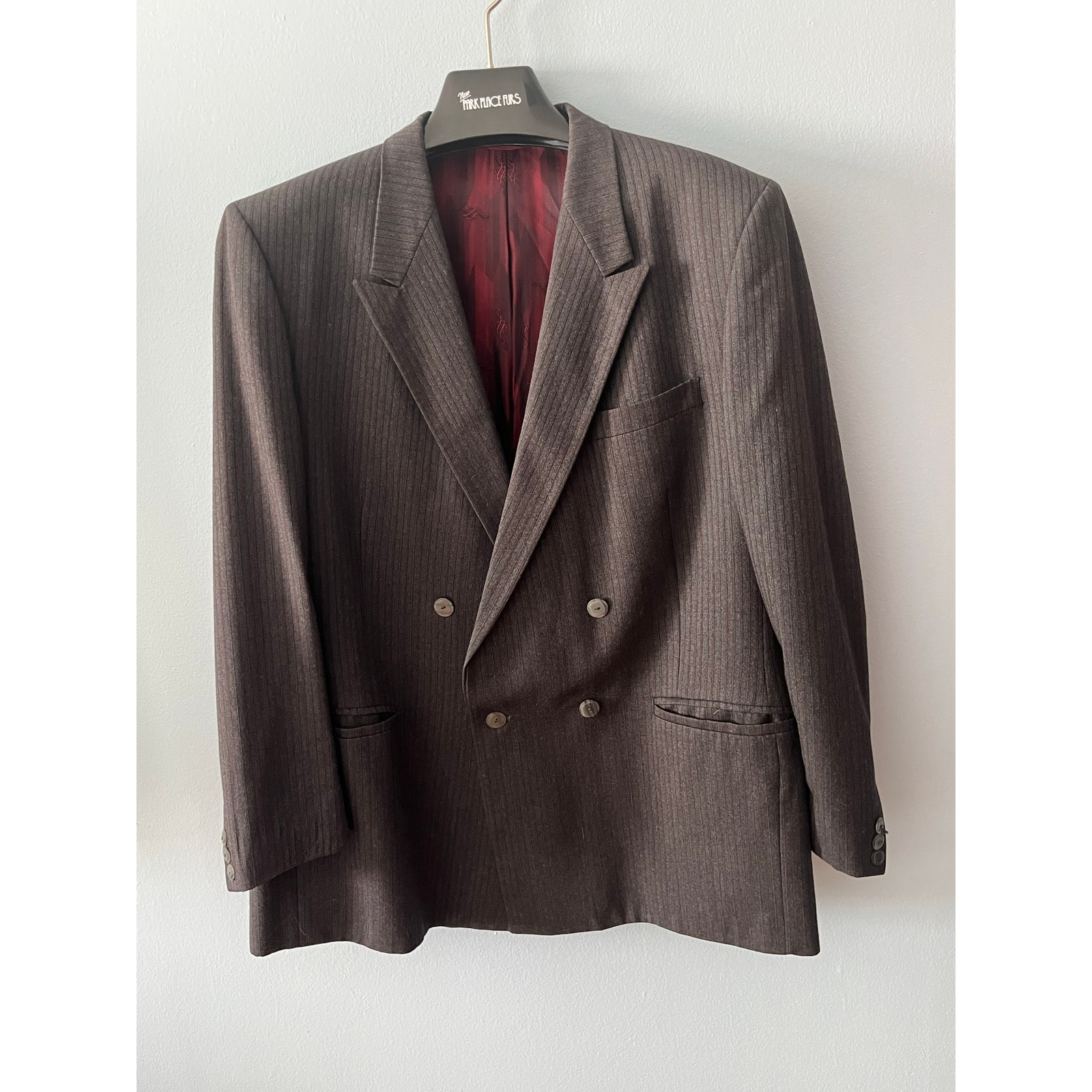 Vtg Le Baron Men's Lined Double Breast Jacket Grey Striped Wool Blend Size 46